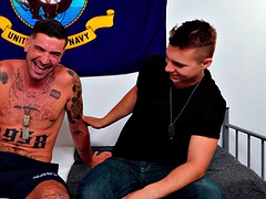 ActiveDuty - Shy Merriil Patterson gets drilled by tattooed muscle