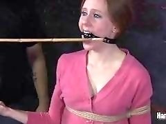Slave bimbo loves being caned while tied up hard BDSM
