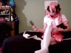 CUTE ASStolfo Cosplaying Femboy Teases and Fucks Self with Hairbrush