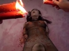 Kinky Asian wife in nylons gets tied up and covered in wax