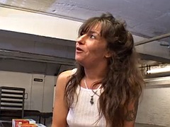 Tattooed german lady gets her pussy pounded in the factory