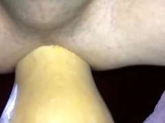 huge vegetable insertion - butternut squash - close up and cum