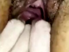 Gaping pussy gets fingered