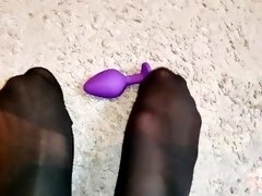 Morning Foot Fetish Tease with stocking and butt plug